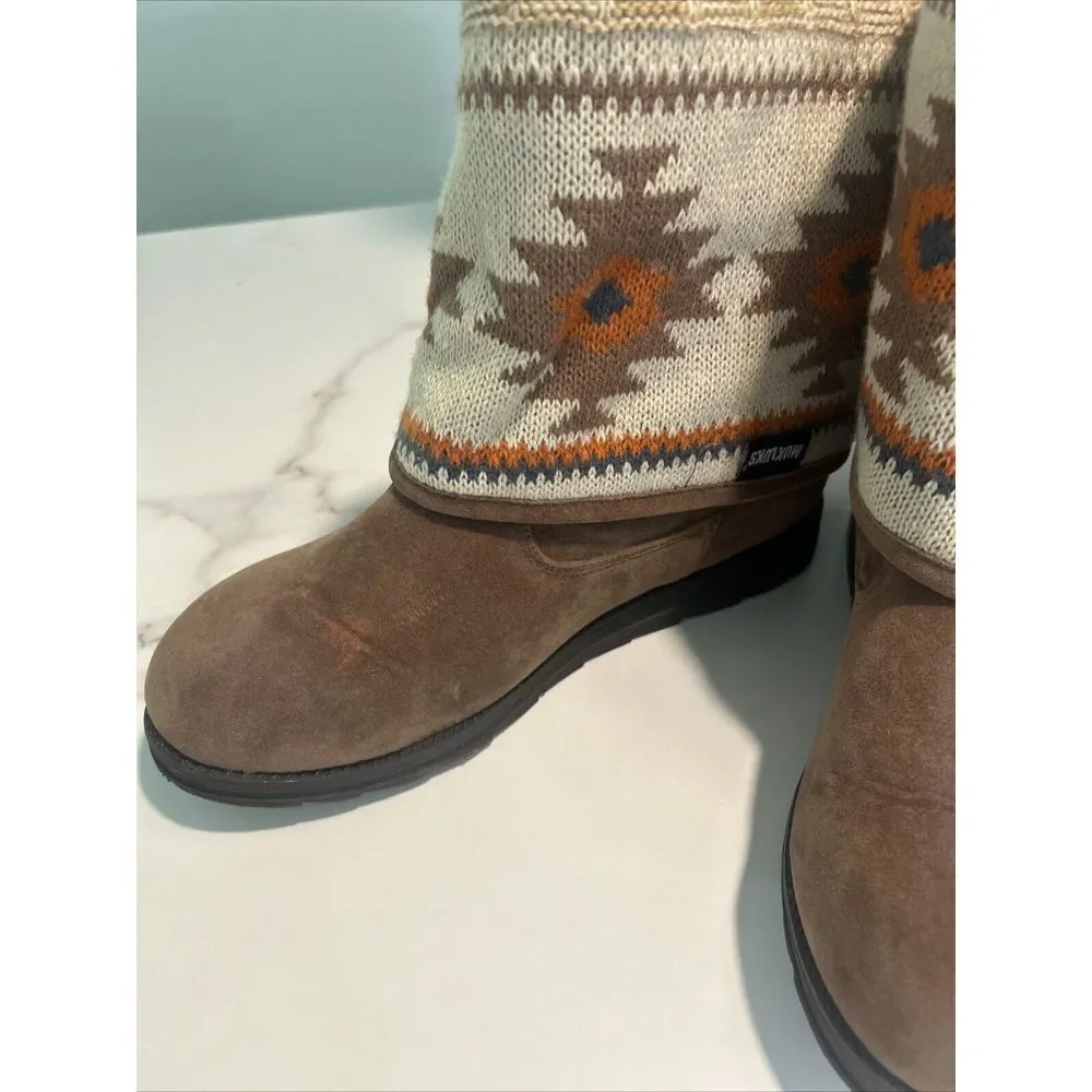 Muk Luks Size 10 Women's Suede Tall Winter Boots Fold‎ Down Knit Inside